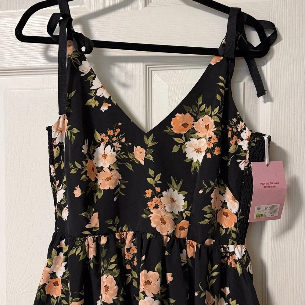 NWT Women’s Old Navy The Occasion Fit & Flare Taffetta Mini Dress L peach floral - Picture 4 of 6